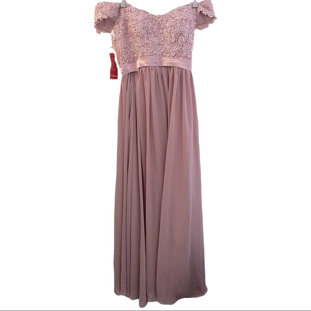Yishaer Sz 10 Bridal Party Gown Dusty Rose Mauve Sequins Off Shoulder Nwt